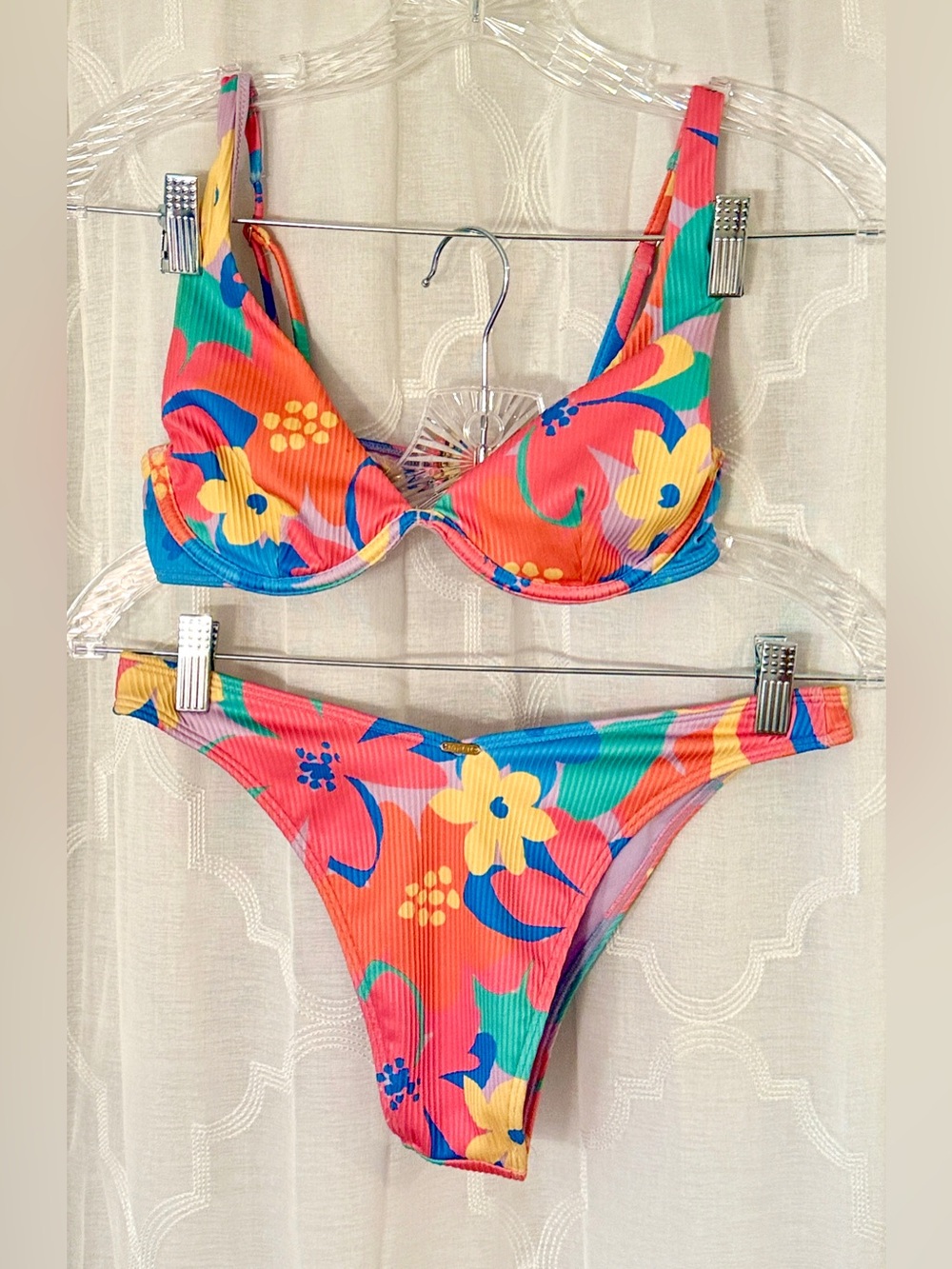 Hollister Bright Floral Ribbed Bikini Set XS 🌺☀️ - Picture 3 of 12